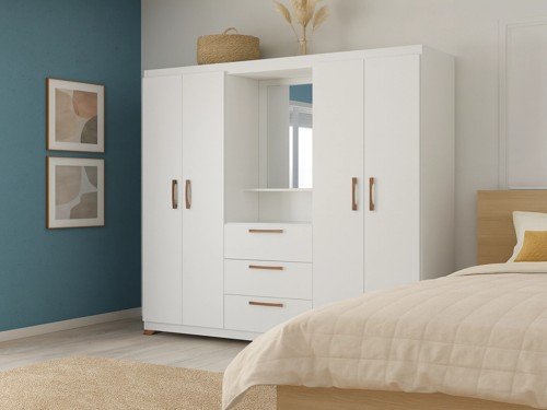 Ropero Panamá de 4 Puertas con 3 Cajones, 1 Estante y 1 Espejo