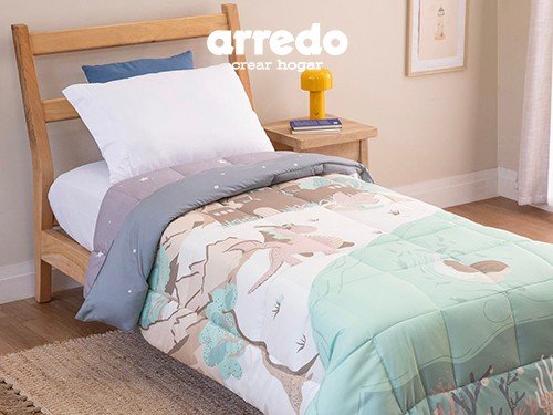 Acolchado 1 Plaza Reversible Mundo de Ensueño