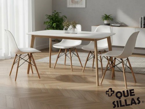Juego Comedor Mesa Claire Madera 140 X 80 + 4 Sillas Eames