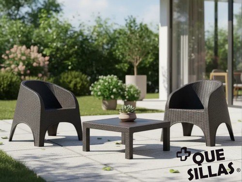 Juego de Jardín 2 Sillones símil rattán + Mesa 70 x 70 Alejo