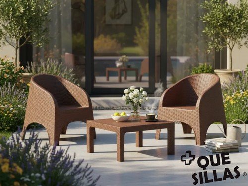 Juego de Jardín 2 Sillones símil rattán + Mesa 70 x 70 Alejo