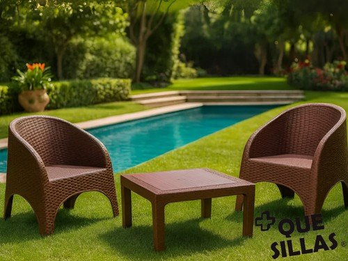 Juego de Jardín 2 Sillones símil rattán + Mesa ratona 90 x 90 Alejo