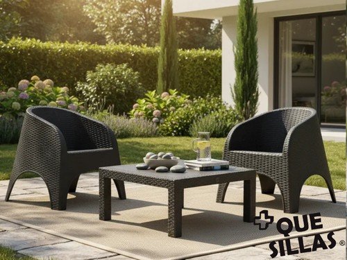 Juego de Jardín 2 Sillones símil rattán + Mesa ratona 90 x 90 Alejo