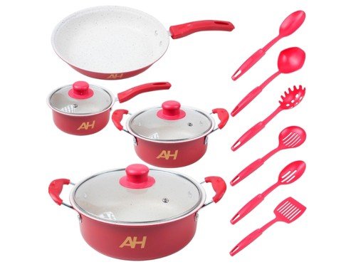 Bateria De Cocina Ollas Sarten 13 Pzas Granito Antiadherente Gra 104