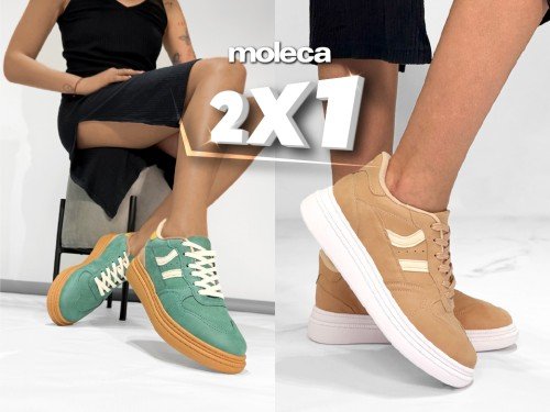 2x1 Zapatillas mujer urbana verde nude blanca Botita Moleca + 3 cuotas