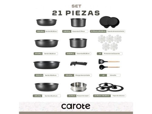 Set Carote 21 piezas Desmontable Color Granito