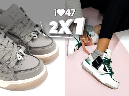 2x1 zapatillas de 47 Street mujer niña gris blanca botit moda 6 cuotas