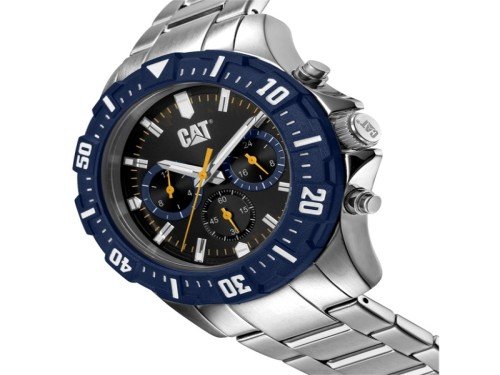 RELOJ CAT ACERO BISEL AZUL FONDO NEGRO CRONO