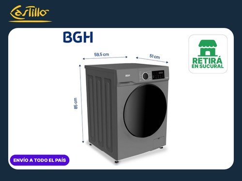 Lavarropas BGH BWFE08S24AR 8 kg  Inverter 1400 RPM  Silver