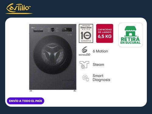 LG Lavarropas 6,5 KG WM65MVFS6  Negro  Inverter Direct Drive  Steam