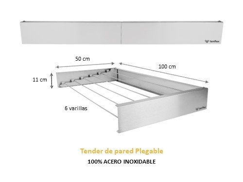 Tender TENFLEX Plegable De Pared - 100 x 50 cm - Acero Inoxidable
