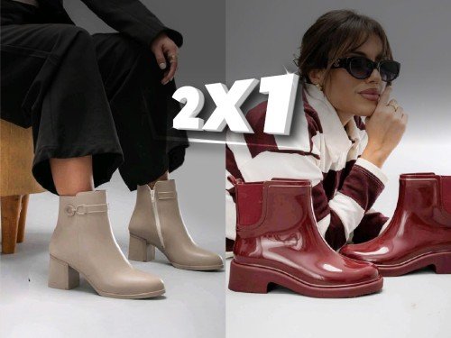 2x1 en Botas de Lluvia con taco full goma bordo beige negro