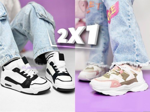 2x1 en Zapatillas niño niña Wake Negro blanco rosa 3 cuotas