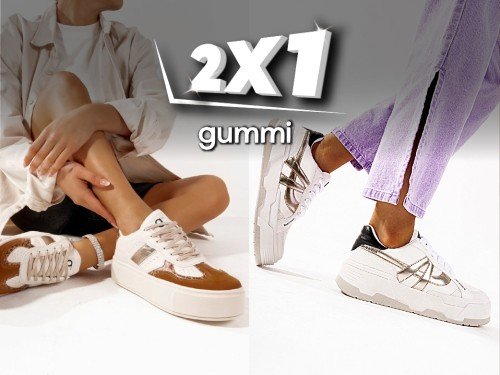 2x1 Zapatilla gummi mujer beige print blanco negro plataforma ecocuero