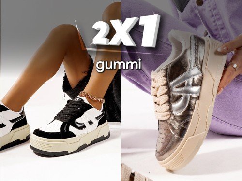 2x1 Zapatilla gummi mujer beige print blanco negro plataforma ecocuero