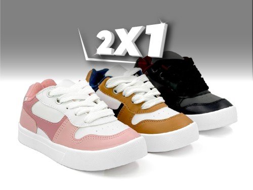 2x1 Zapatillas niña niño Economicas lona eco cuero blanco negro color