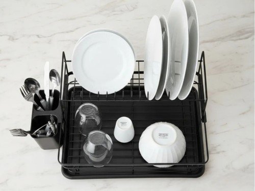 Secaplatos Escurridor 2 Pisos Bandeja Cubiertero Grande Negro