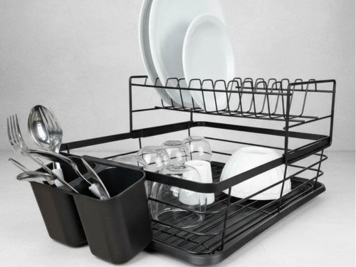 Secaplatos Escurridor 2 Pisos Bandeja Cubiertero Grande Negro