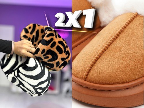 2x1 Pantuflas mujer pelo calidad colores