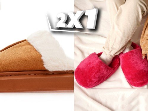 2x1 Pantuflas mujer pelo calidad colores