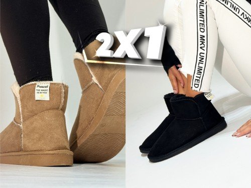 2x1 Pantubota bota pelo Niña beige negro calidad base goma