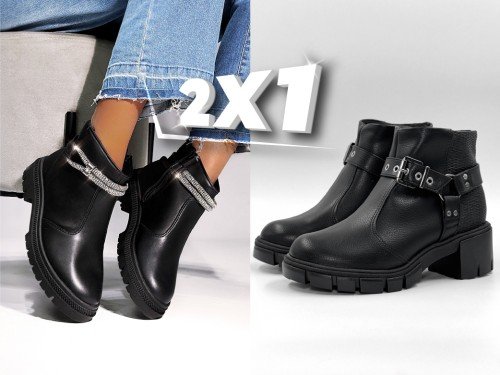 2x1 en Botas Botinetas mujer negro eco cuero calidad suela goma Moleca