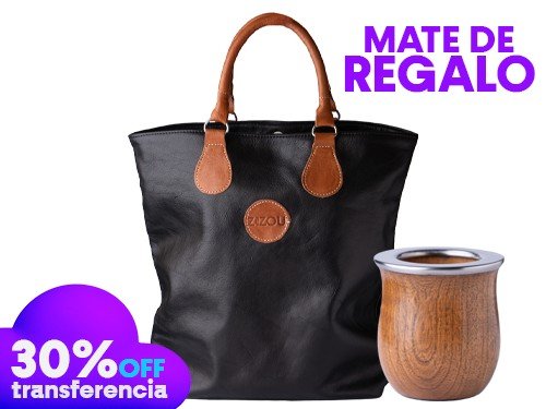 Bolso Matero de Cuero Negro + Mate de algarrobo DE REGALO
