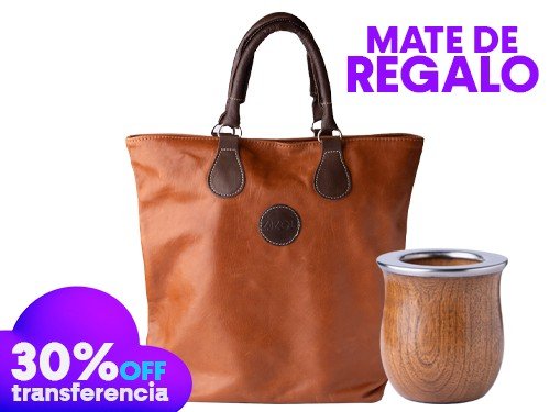 Bolso Matero de Cuero Marron + Mate de algarrobo DE REGALO