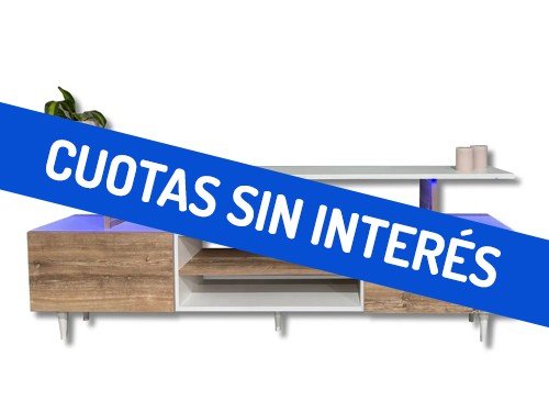 Rack Mueble con Luces Led Base Blanca y Puertas Atakama