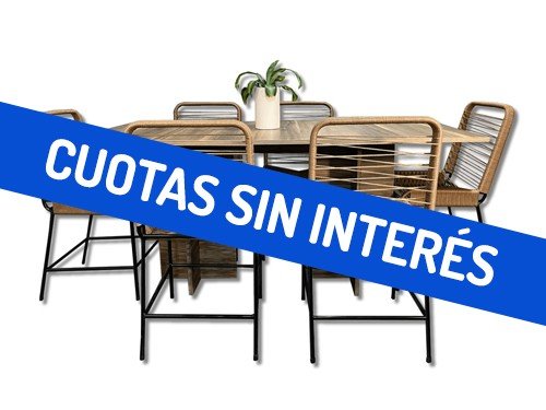 Combo Mesa de Melamina Guayubira con 6 sillas Tulum de Yute