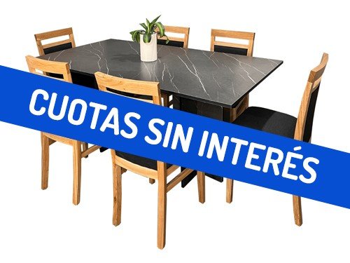 Combo Mesa de Melamina Simil Mármol con 6 Sillas Paraiso