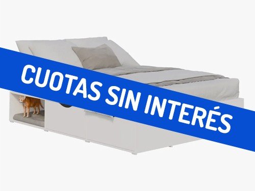 Cama Box Sommier 2 Plazas 4 Puertas y Zapatero Melamina Blanca