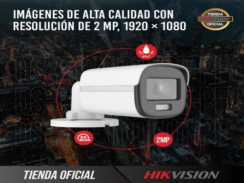 Cámara Bullet Analógica Hikvision 2 MP - DS-2CE10DF0T-PF -  ColorVu
