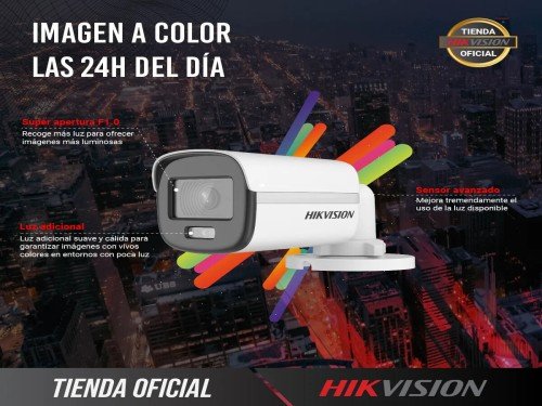 Cámara Bullet Analógica Hikvision 2 MP - DS-2CE10DF0T-PF -  ColorVu