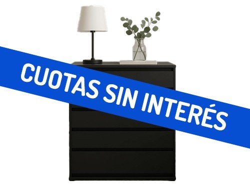 Cómoda Cajonera de Melamina 5 Cajones Negro Mate