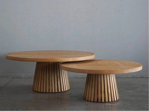 Set Mesas Bajas Apfel 100Dx40H + 80Dx35H Madera Maciza Alamo