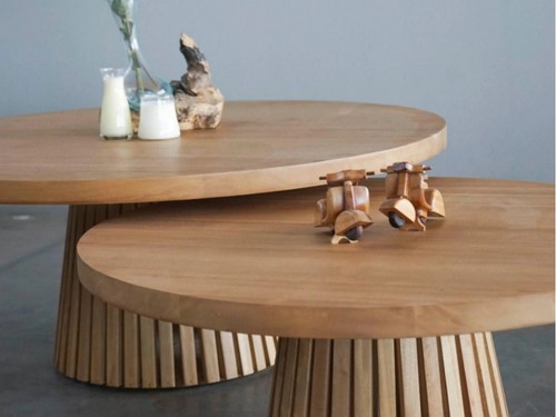 Set Mesas Bajas Apfel 100Dx40H + 80Dx35H Madera Maciza Alamo