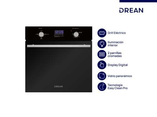 Horno A Gas Empotrable 60 cm Negro Digital Drean