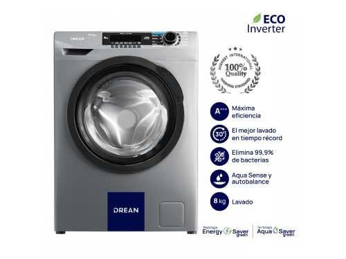 Lavarropas Carga Frontal Ecoinverter 8 Kg Gris Drean