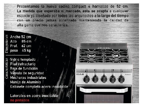 Cocina Usman 4777 Compact 52Cm Acero A Gas