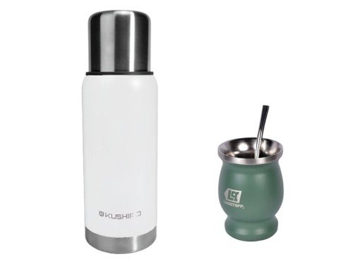Termo Kushiro 750 Ml 24hs Mate Y Bombilla Gris Rojo Blanco
