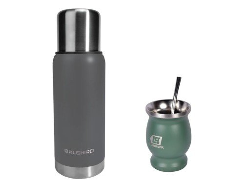 Termo Kushiro 750 Ml 24hs Mate Y Bombilla Gris Rojo Blanco