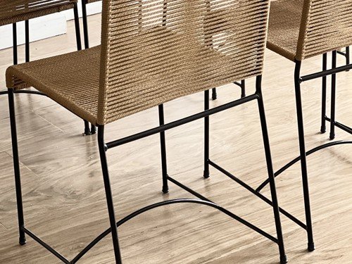 Silla de comedor Alabama de hierro tejida en soga con respaldo alto