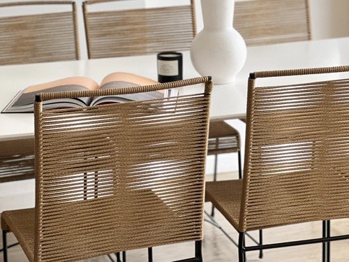 Silla de comedor Alabama de hierro tejida en soga con respaldo alto