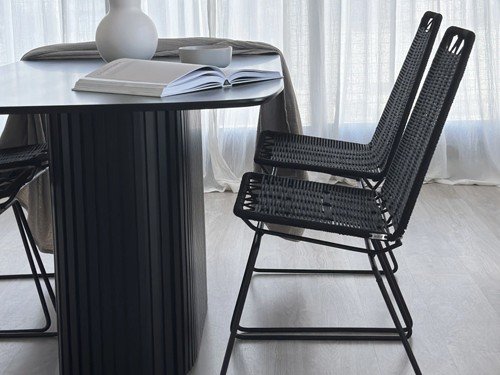 Silla de comedor Asia II de hierro tejida en soga con respaldo alto