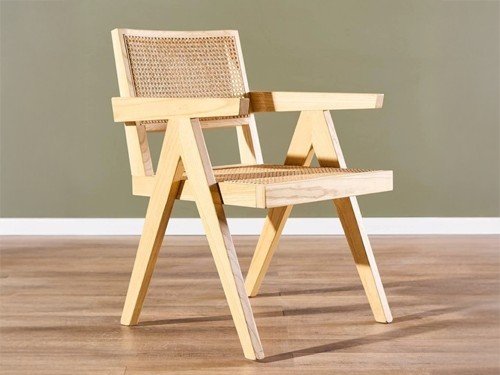 Silla de comedor Capitol con apoyabrazos y estructura de madera