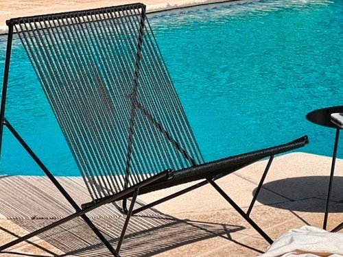 Silla Cuba L tejida en soga con estructura de hierro exterior