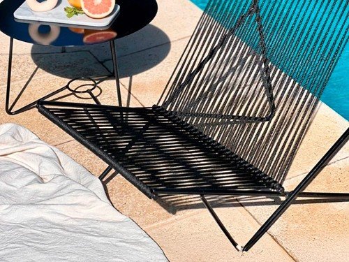 Silla Cuba L tejida en soga con estructura de hierro exterior
