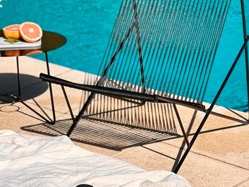 Silla Cuba L tejida en soga con estructura de hierro exterior