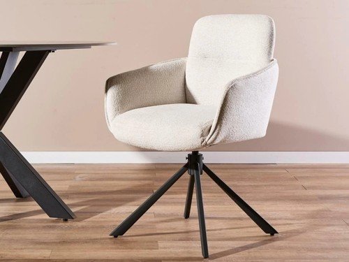 Silla de comedor Dhabi tapizada con base metálica giratoria